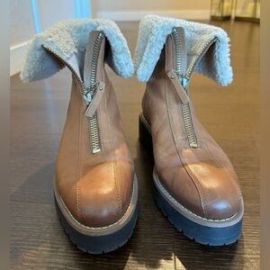 Woman’s Brown Leather Fur Trim Booties